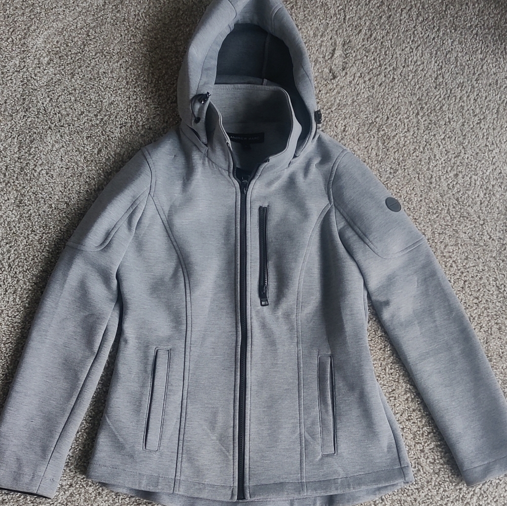 Andrew Marc Grey Zip-Up Hoodie With Removable Hood - Picture 2 of 11